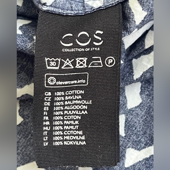 COS A-line Dress Lagenlook Geometric Print front pockets 100% Cotton sz XS - Picture 8 of 12